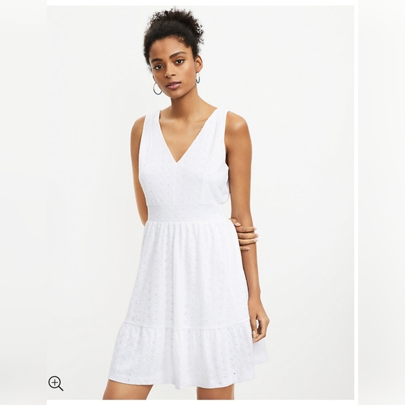 LOFT Dresses & Skirts - LOFT | White Eyelet Flounce Double V Dress, Size XS